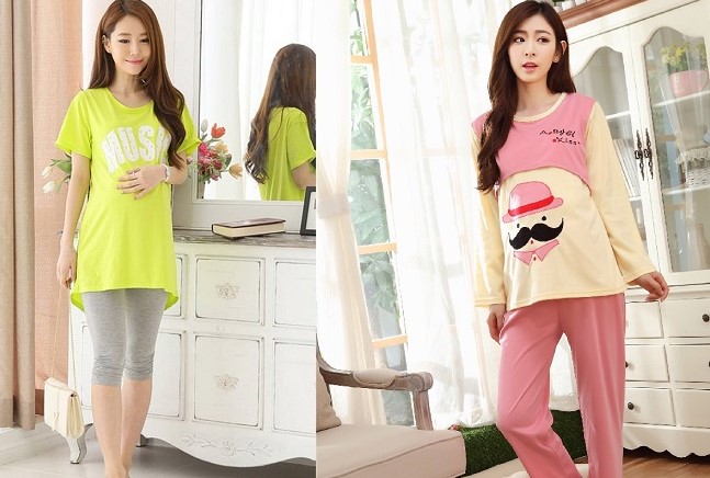 mẹ bầu nên mặc gì: quần áo ngủ ở nhà cho mẹ bầu